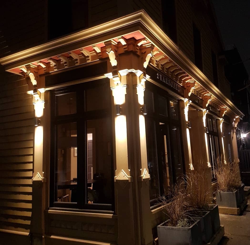 Landscape lighting on residential building